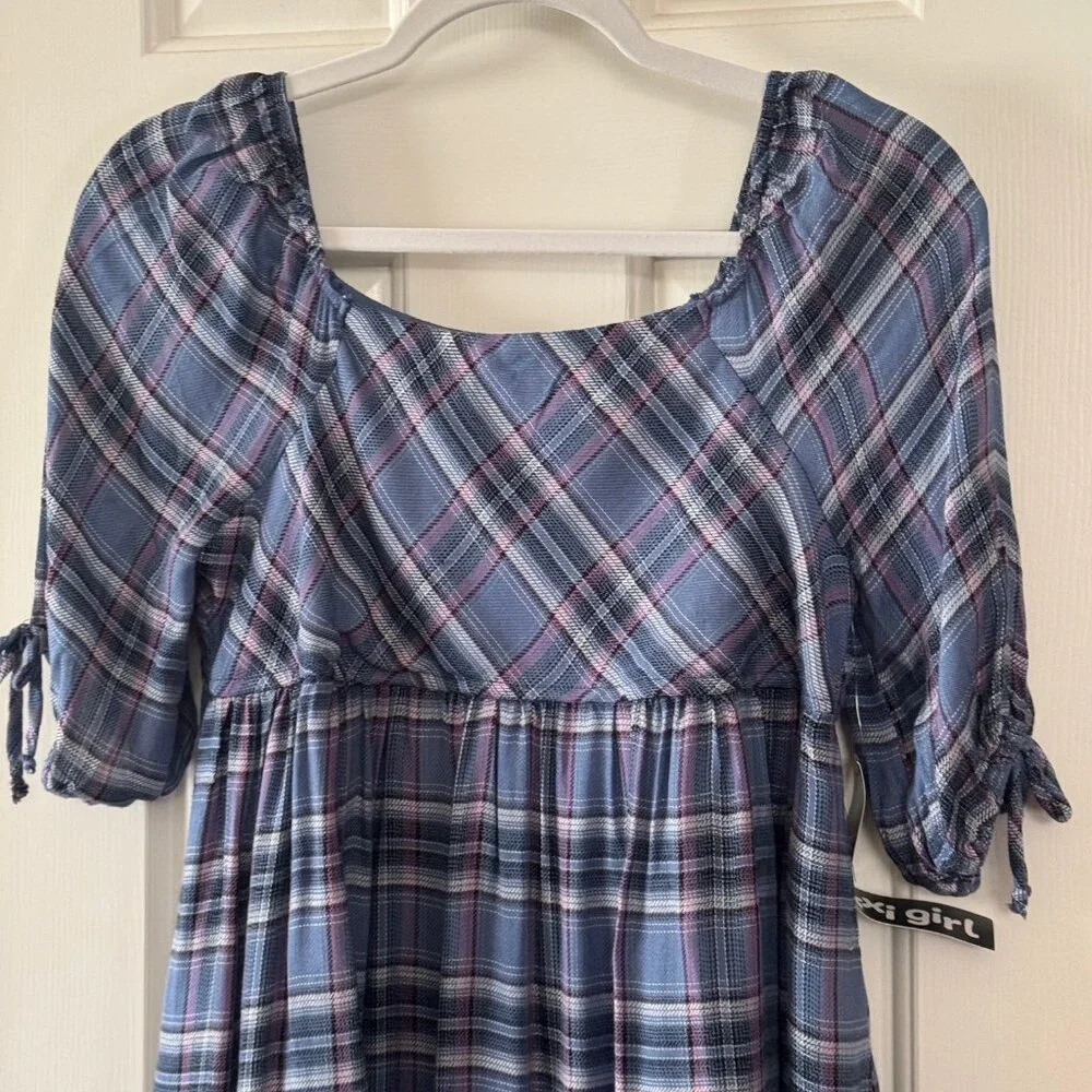 New Trixxi Girl Girls Blue Plaid Dress Size XL Extra Large